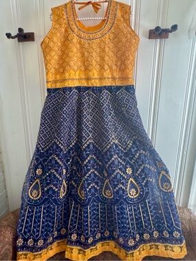 Women’s Navy and Gold Embroidered Party Dress